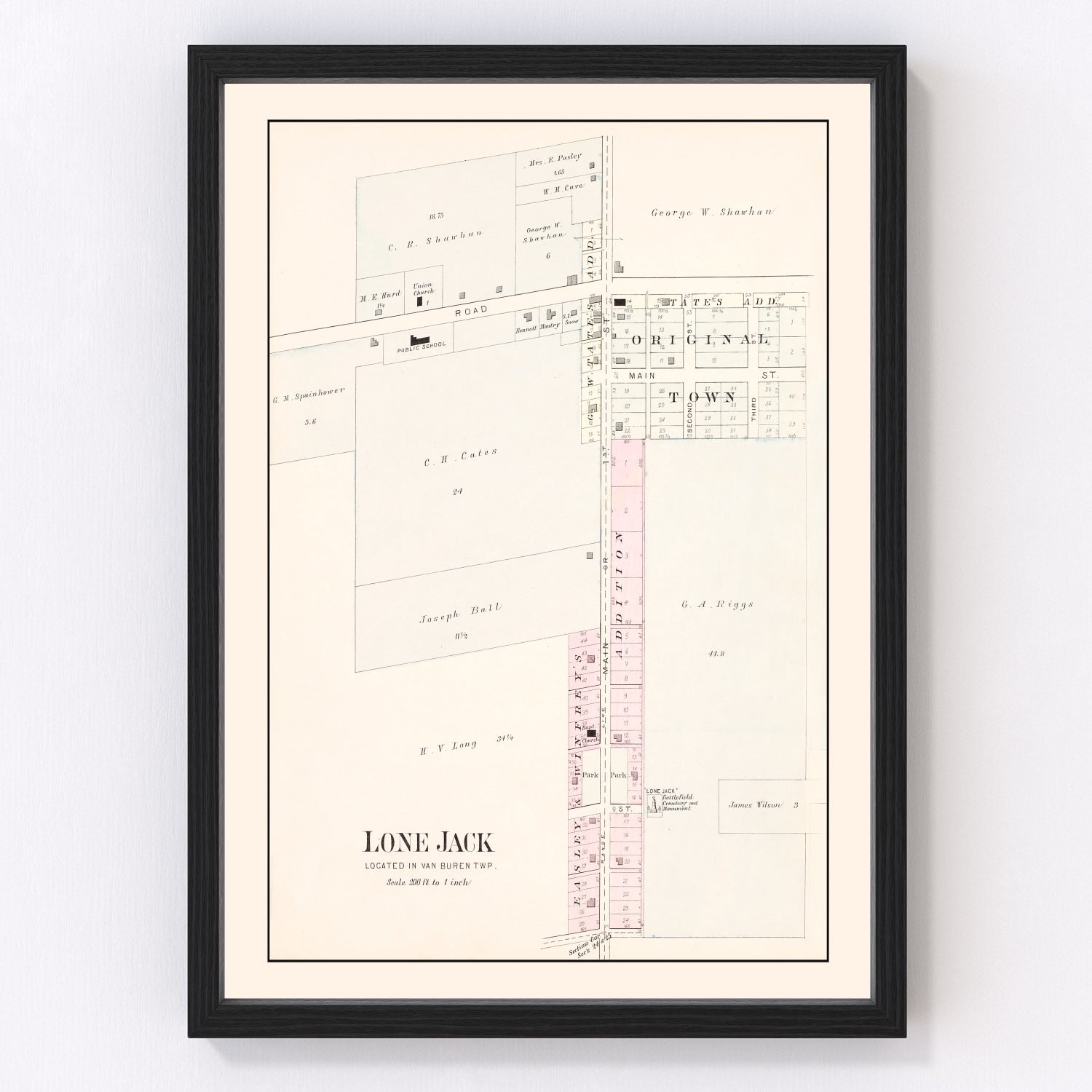 vintage map of Lone Jack, Missouri, 1904