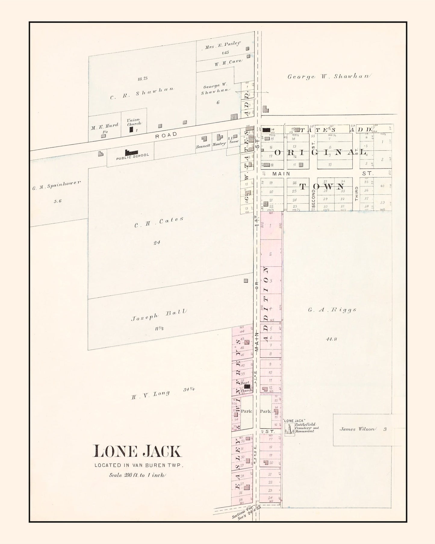 Vintage Map of Lone Jack, Missouri, 1904