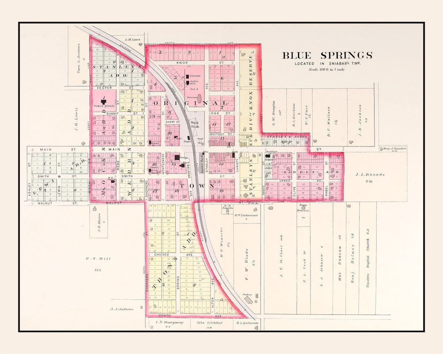 Vintage Map of Blue Springs, Missouri, 1904
