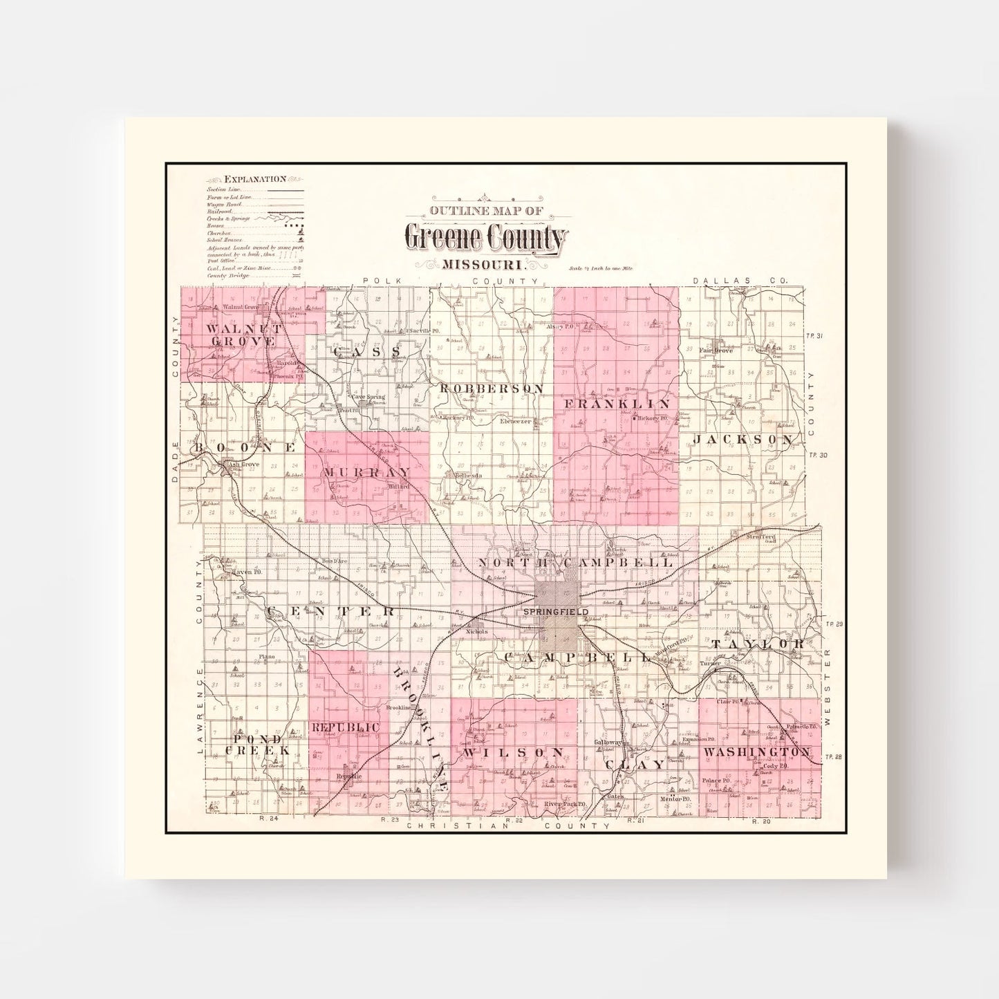 Vintage Map of Greene County, Missouri, 1904