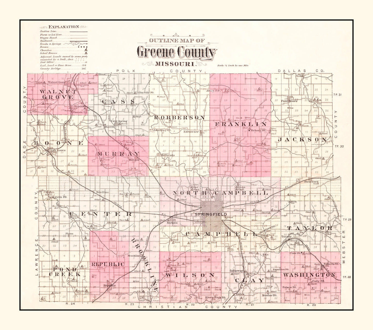 Vintage Map of Greene County, Missouri, 1904