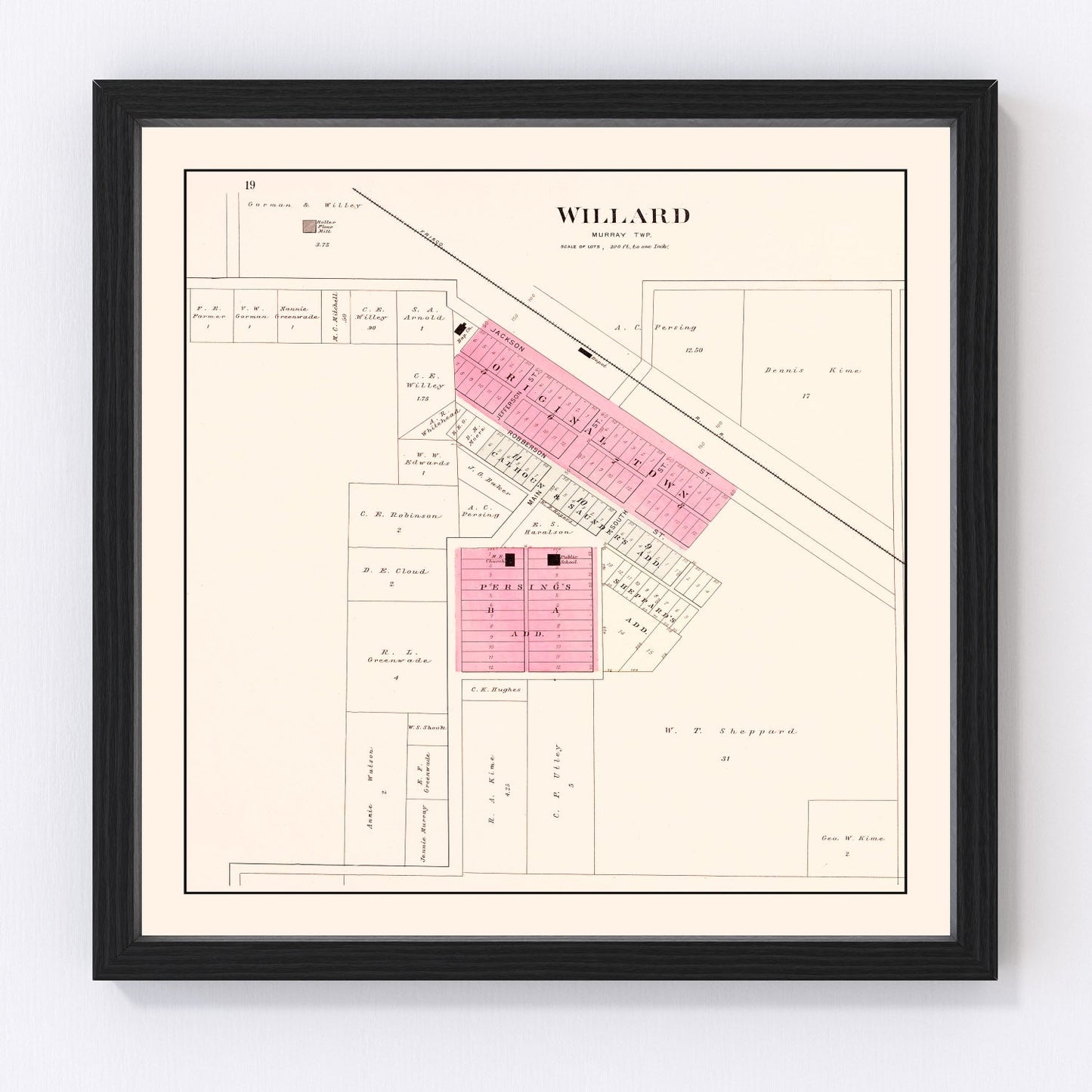 Vintage map of Willard, Missouri, 1904, early 1900s town and farmland