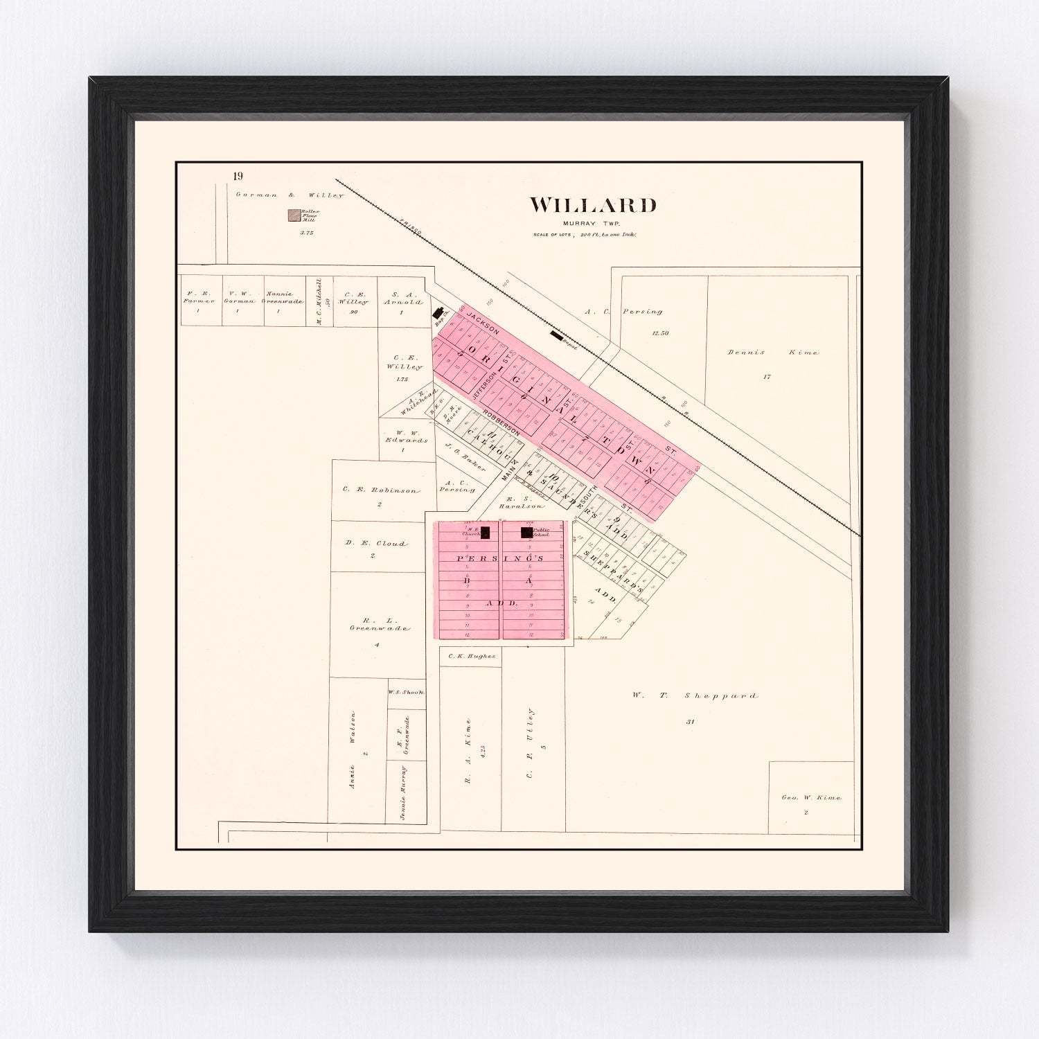 Vintage map of Willard, Missouri, 1904, early 1900s town and farmland