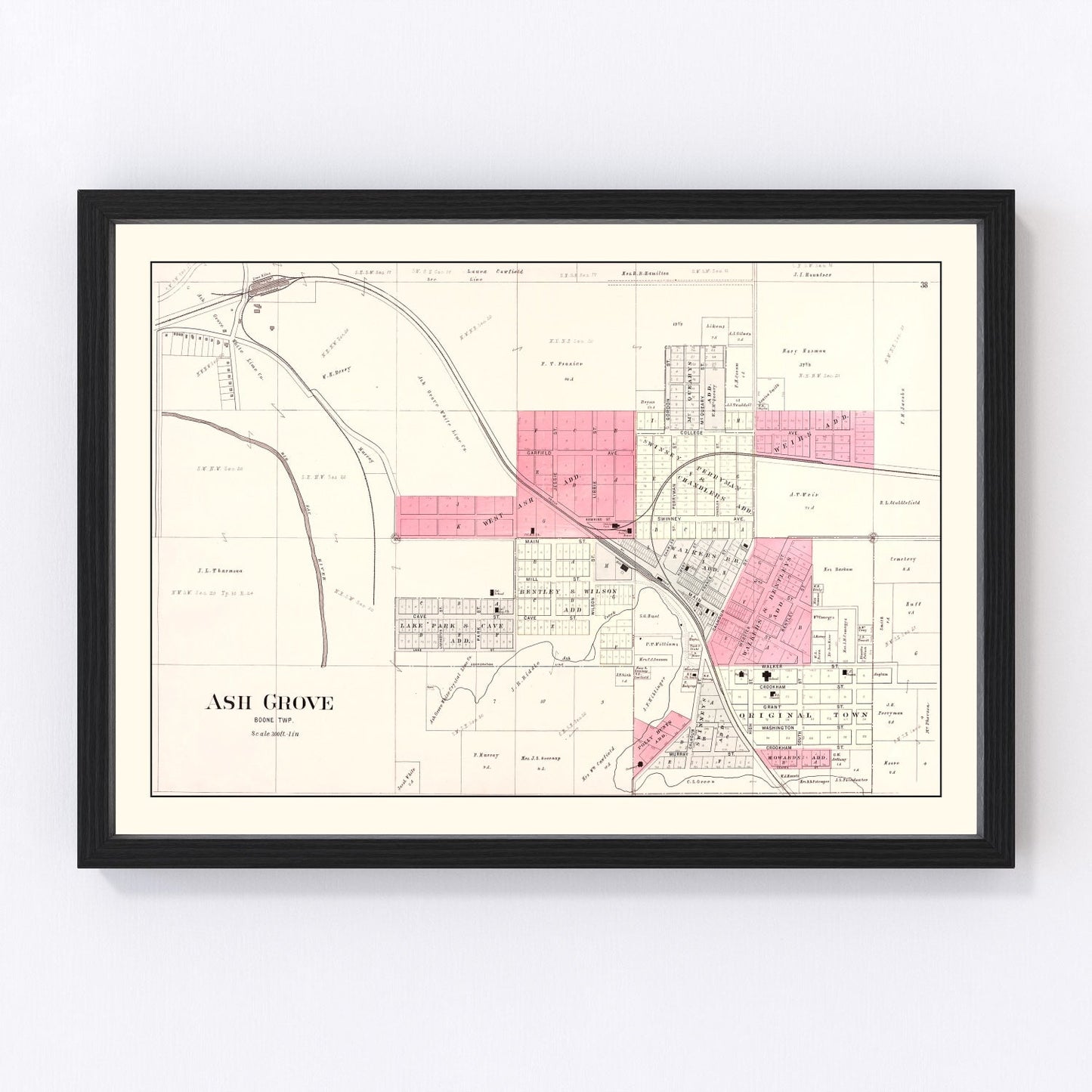 vintage map of Ash Grove, Missouri, 1904, Greene County