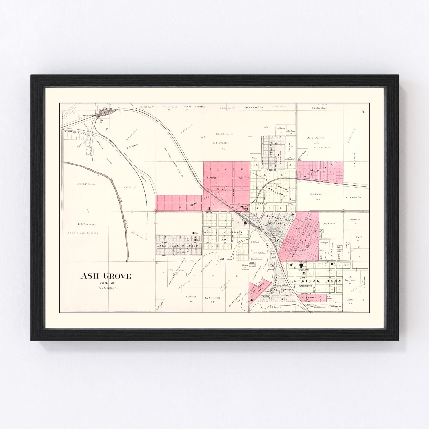 vintage map of Ash Grove, Missouri, 1904, Greene County