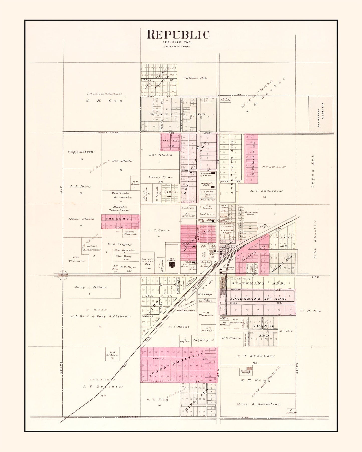 Vintage Map of Republic, Missouri, 1904