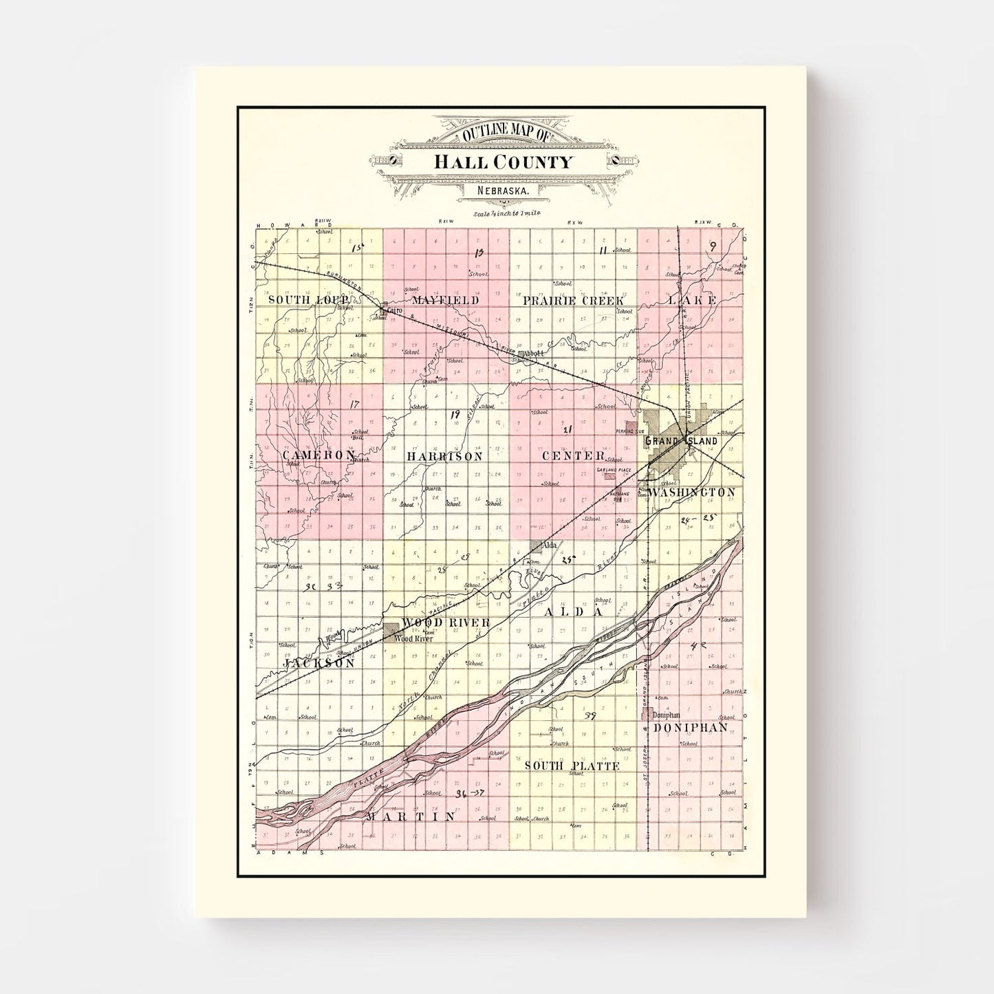 Vintage Map of Hall County, Nebraska, 1904
