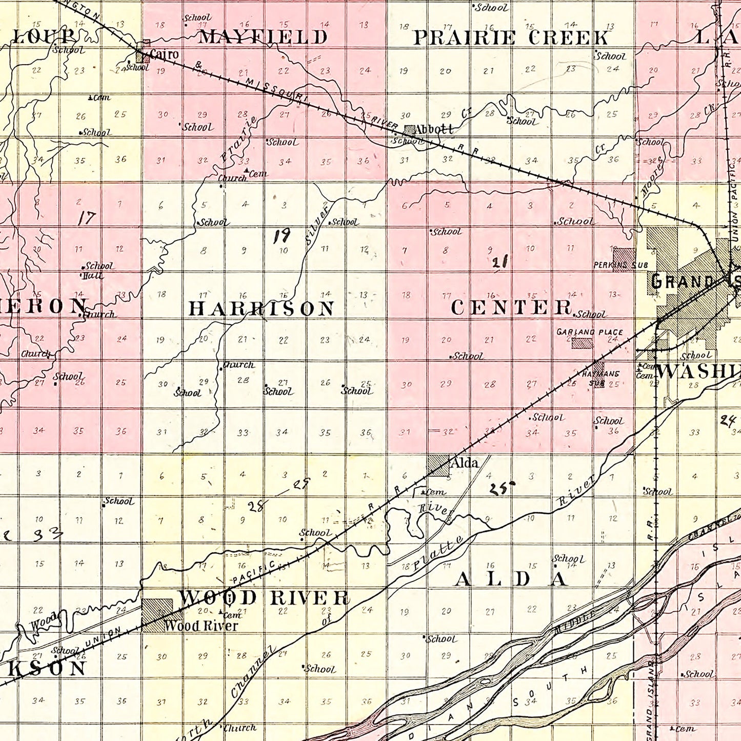 Vintage Map of Hall County, Nebraska, 1904