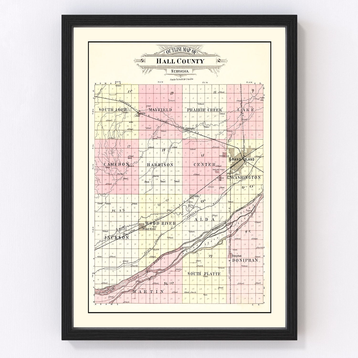 Vintage map of Hall County, Nebraska, 1904