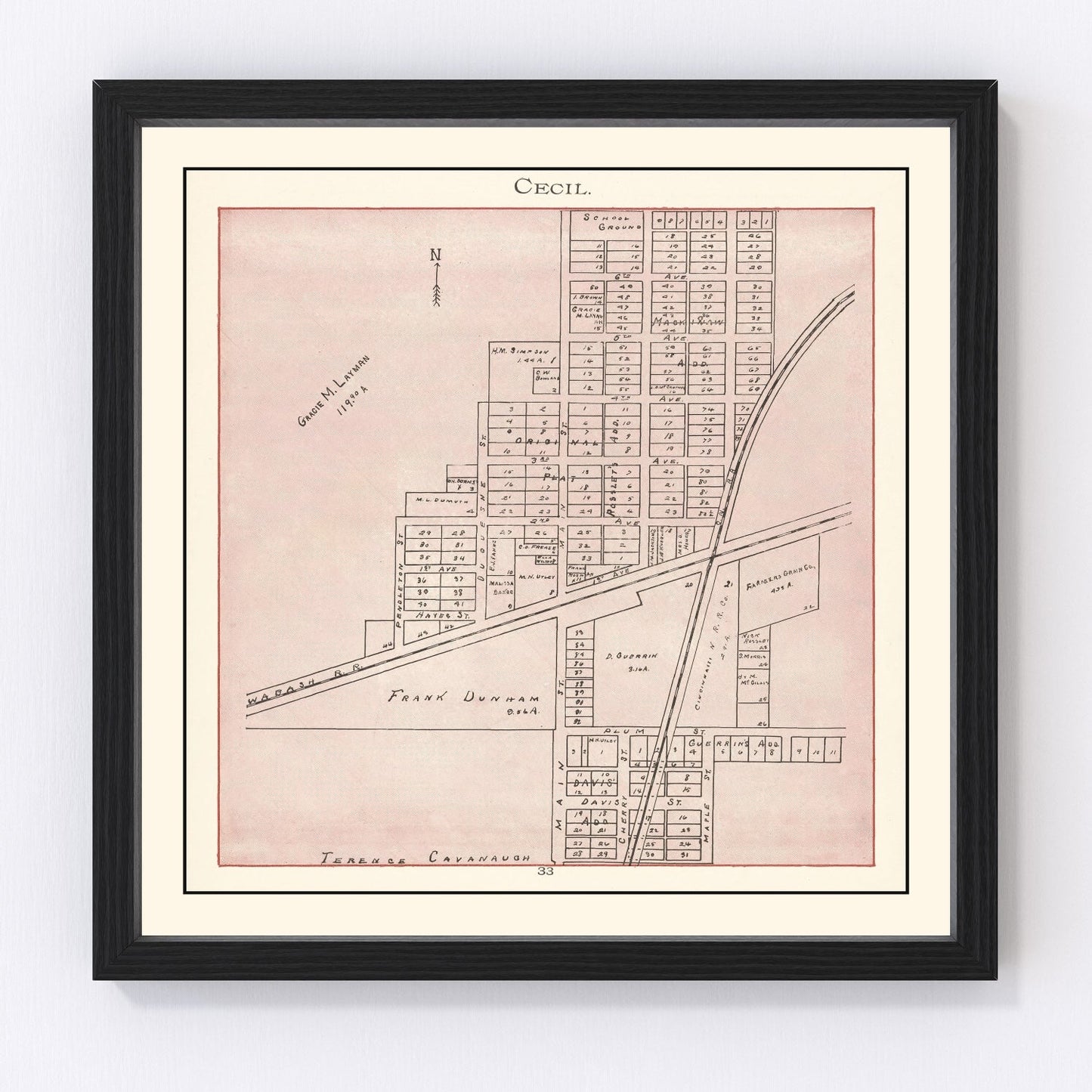 Vintage map of Cecil, Ohio, 1905, restored vintage wall art print