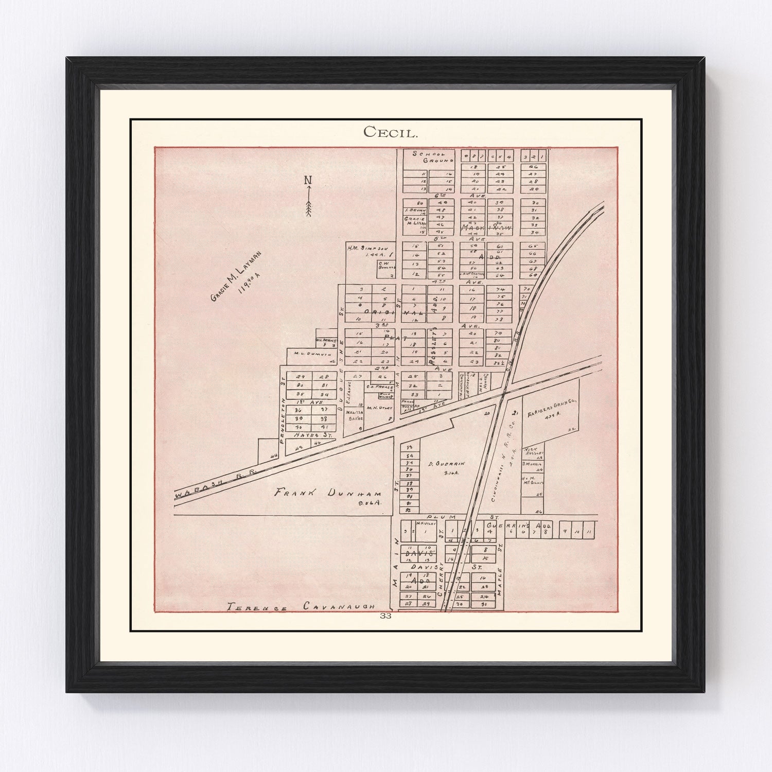Vintage map of Cecil, Ohio, 1905, restored vintage wall art print