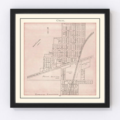 Vintage map of Cecil, Ohio, 1905, restored vintage wall art print