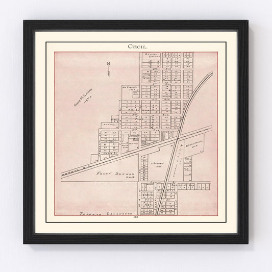 Vintage map of Cecil, Ohio, 1905, restored vintage wall art print