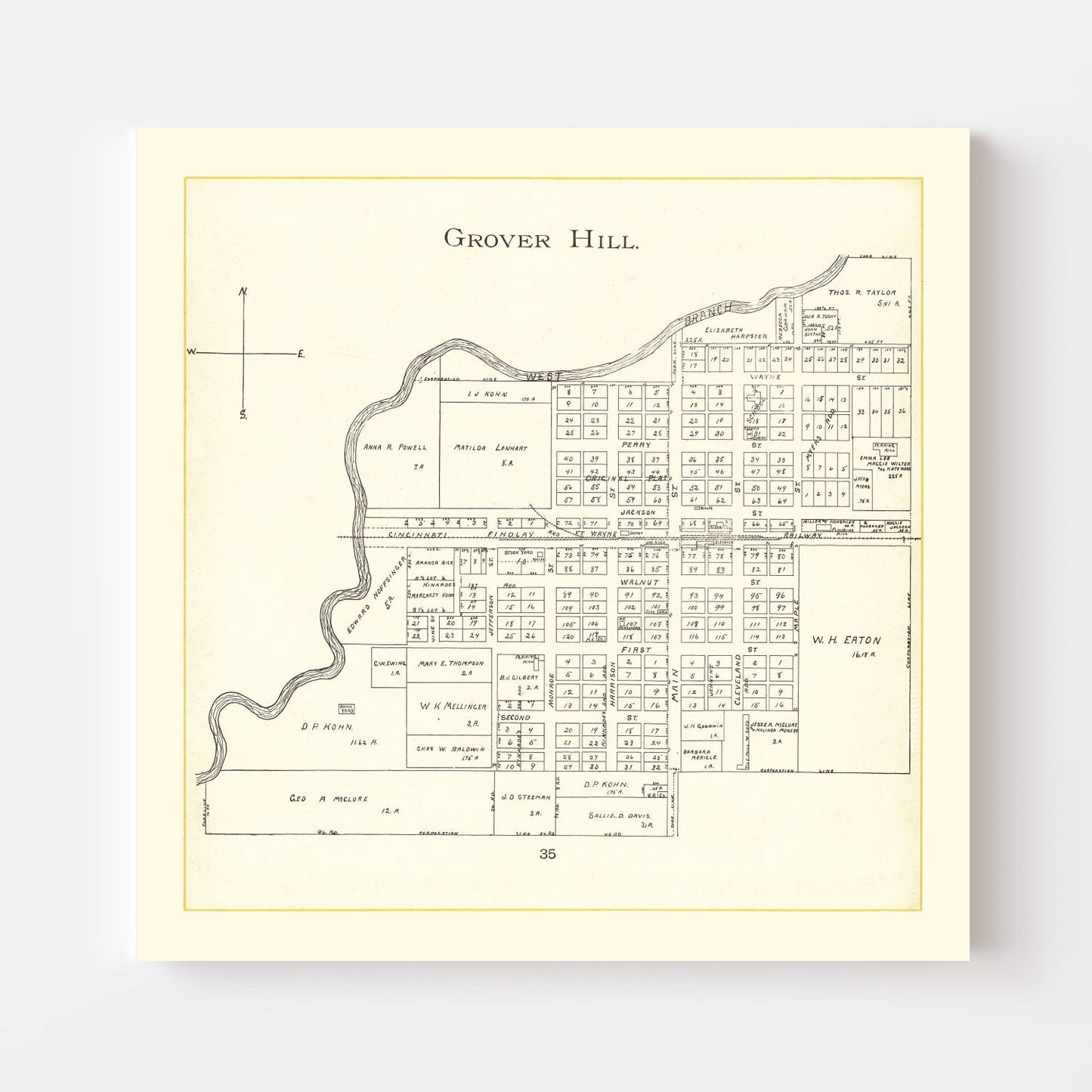 Vintage Map of Grover Hill, Ohio, 1905