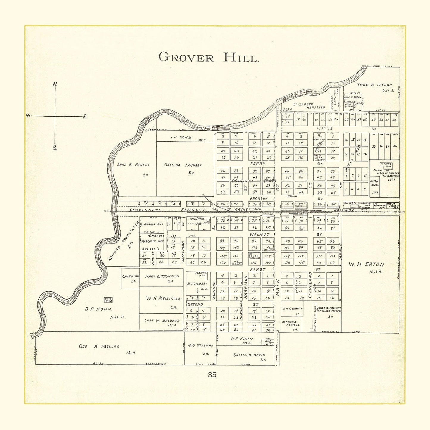 Vintage Map of Grover Hill, Ohio, 1905