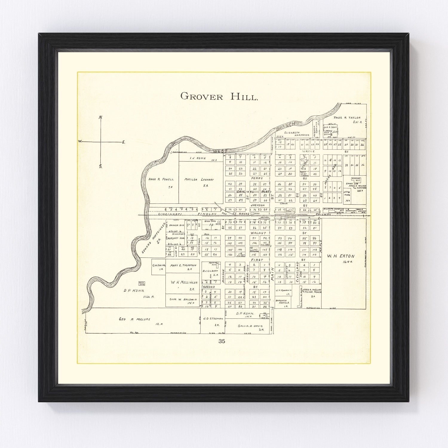 vintage map of Grover Hill, Ohio, 1905