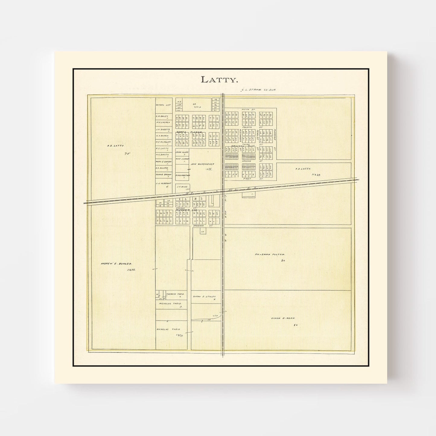 Vintage Map of Latty, Ohio, 1905