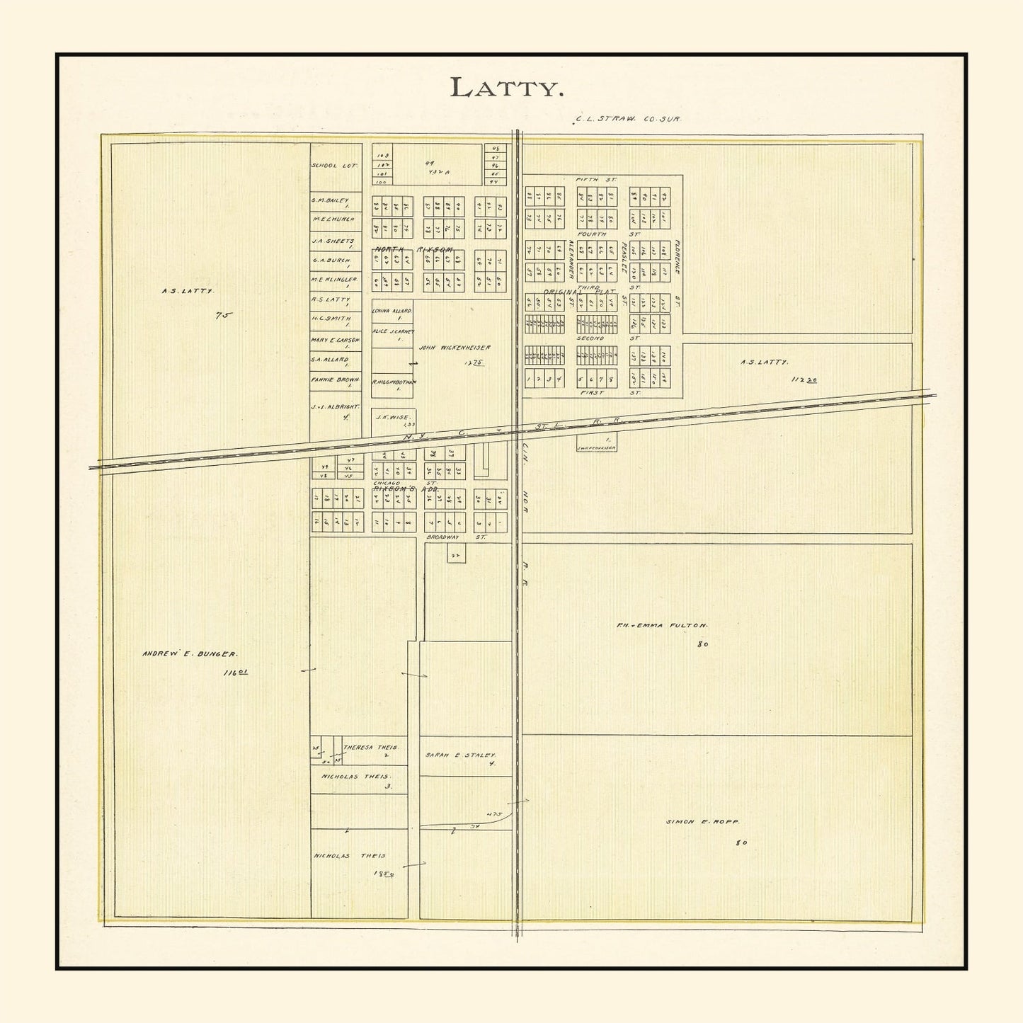 Vintage Map of Latty, Ohio, 1905
