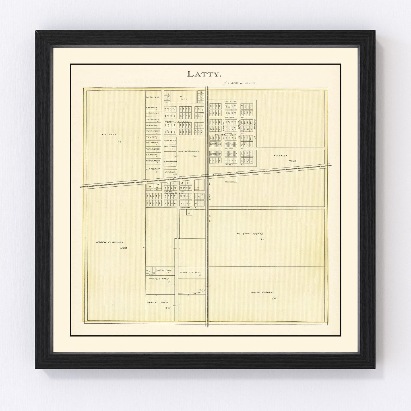 Vintage map of Latty, Ohio, 1905