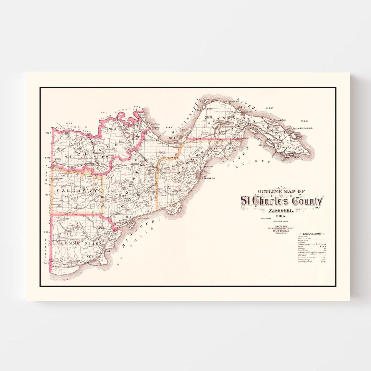 Vintage Map of Saint Charles County, Missouri, 1905
