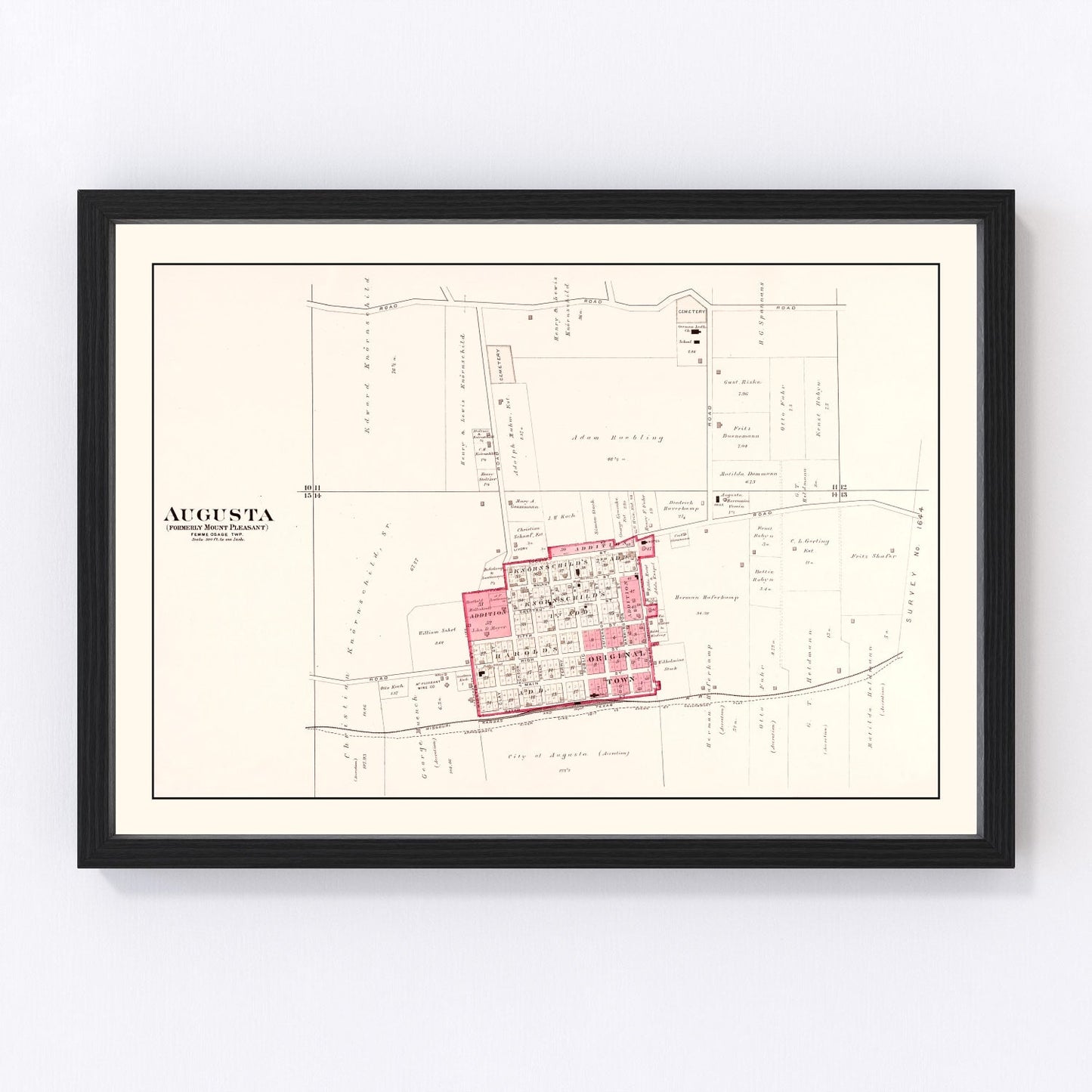 Vintage map of Augusta, Missouri wine country village, 1905