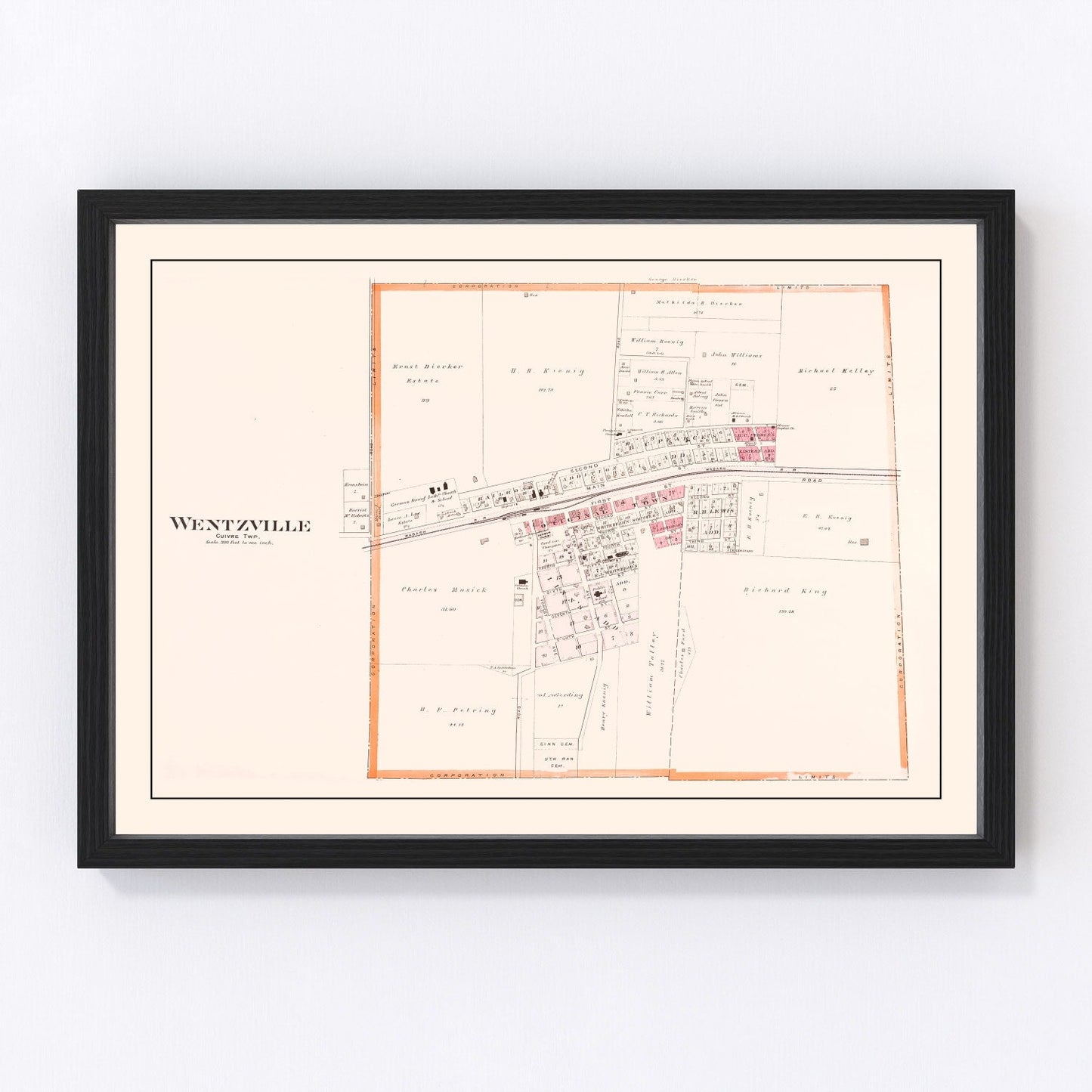 Vintage map of Wentzville, Missouri, 1905, St. Charles County railroad town
