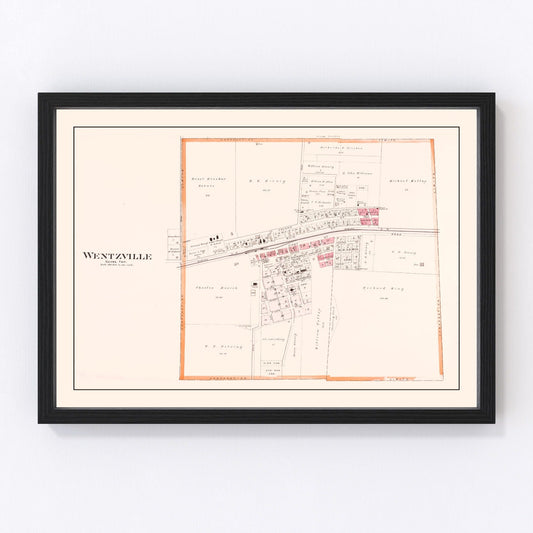 Vintage map of Wentzville, Missouri, 1905, St. Charles County railroad town