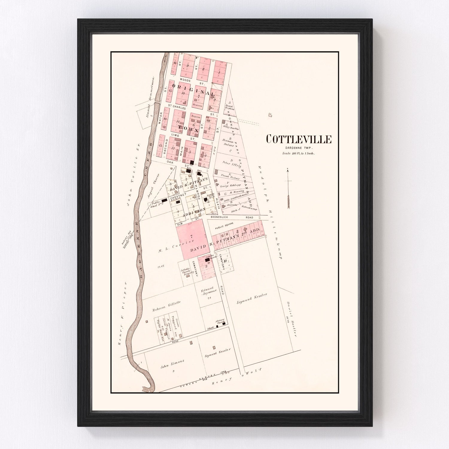 vintage map of Cottleville, Missouri, 1905
