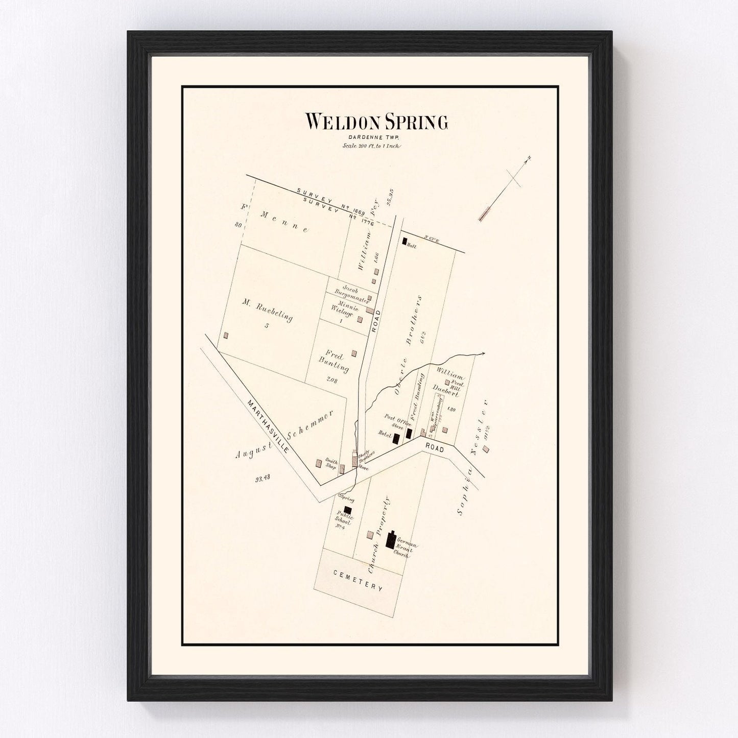 Vintage map of Weldon Spring, Missouri, 1905, St. Charles County Missouri River area