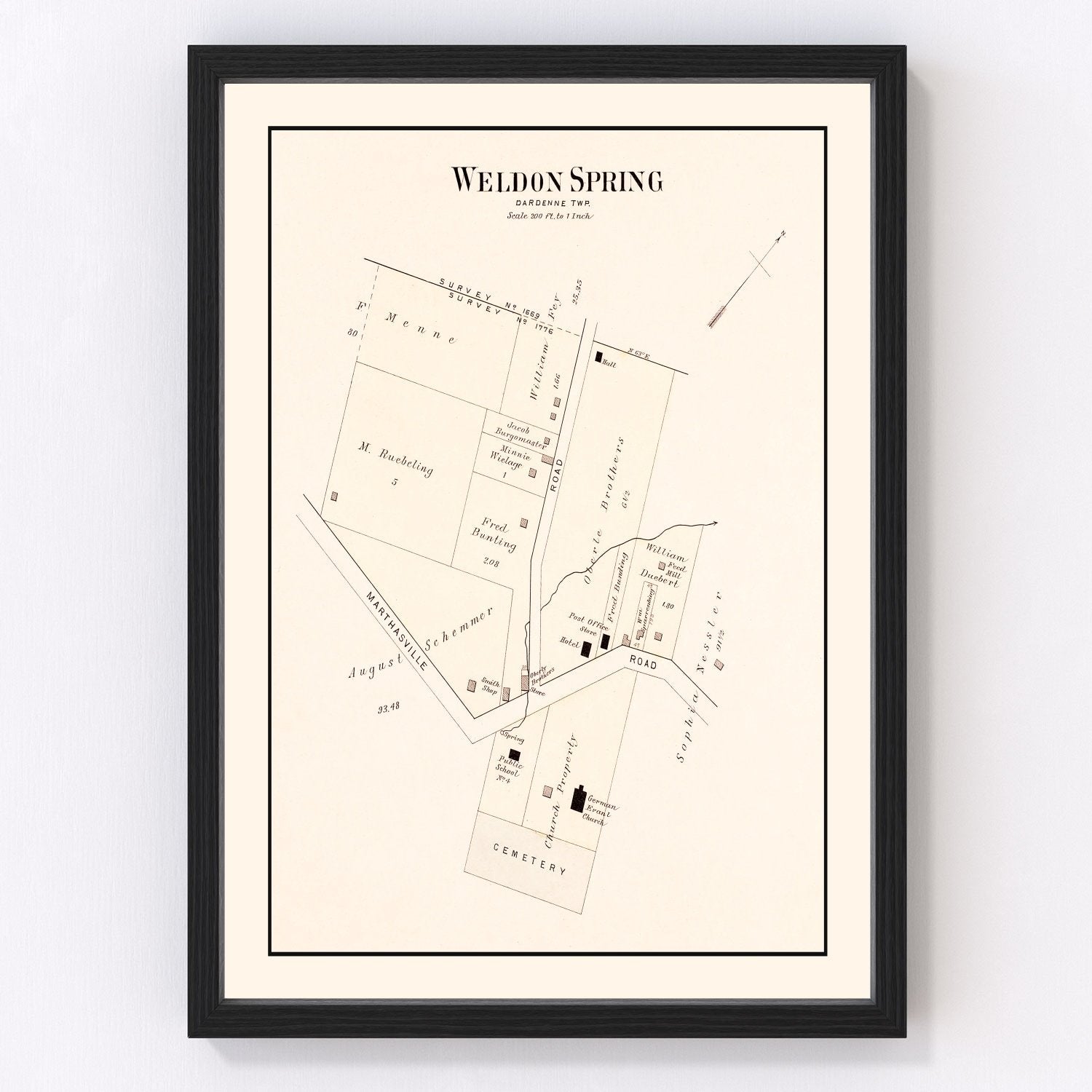 Vintage map of Weldon Spring, Missouri, 1905, St. Charles County Missouri River area