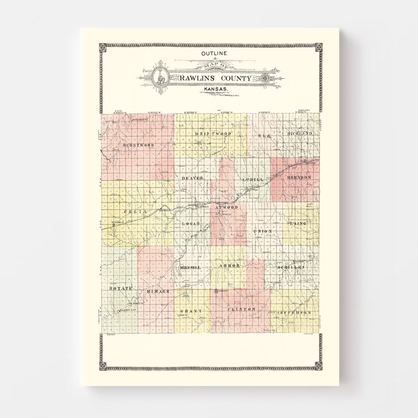 Vintage Map of Rawlins County, Kansas, 1906