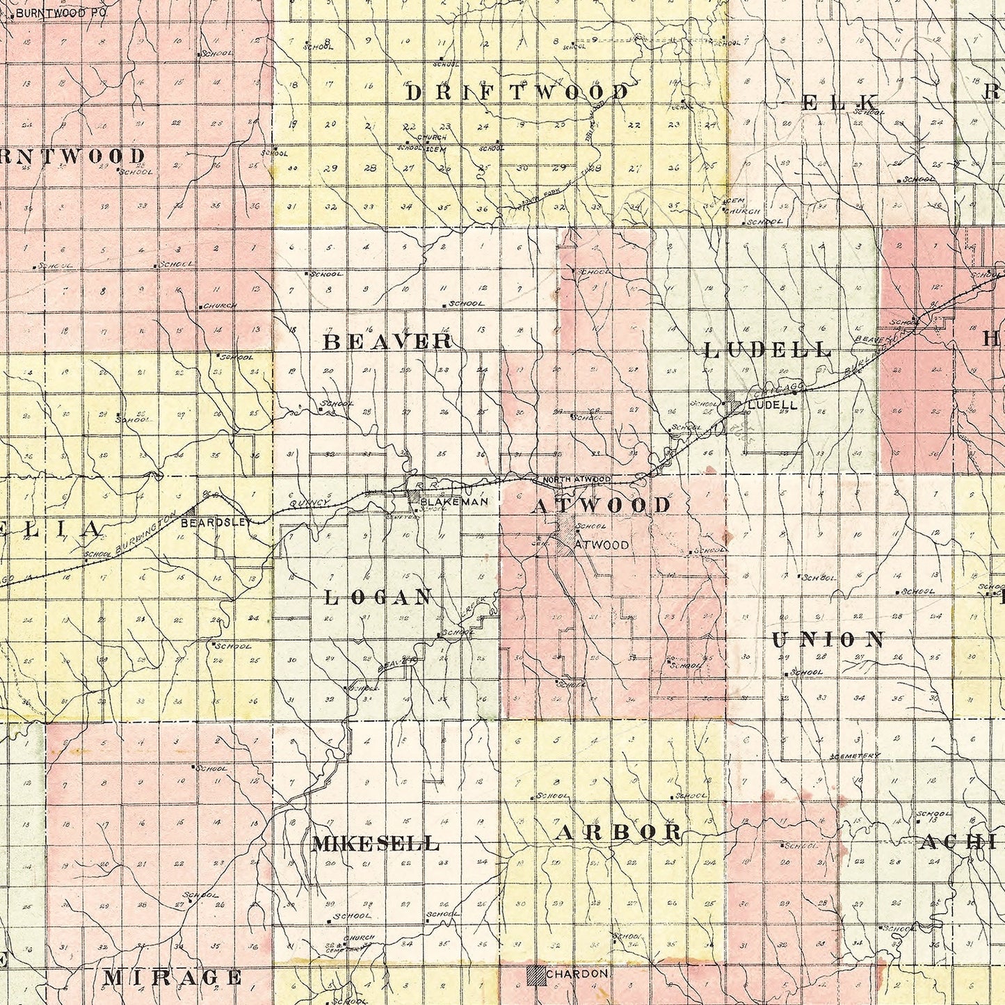 Vintage Map of Rawlins County, Kansas, 1906