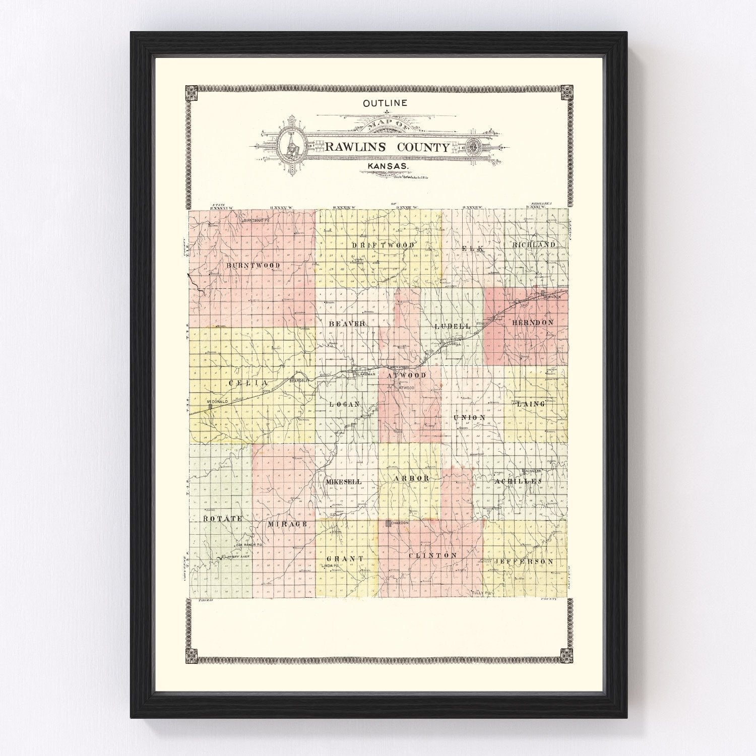 Vintage map of Rawlins County, Kansas, 1906