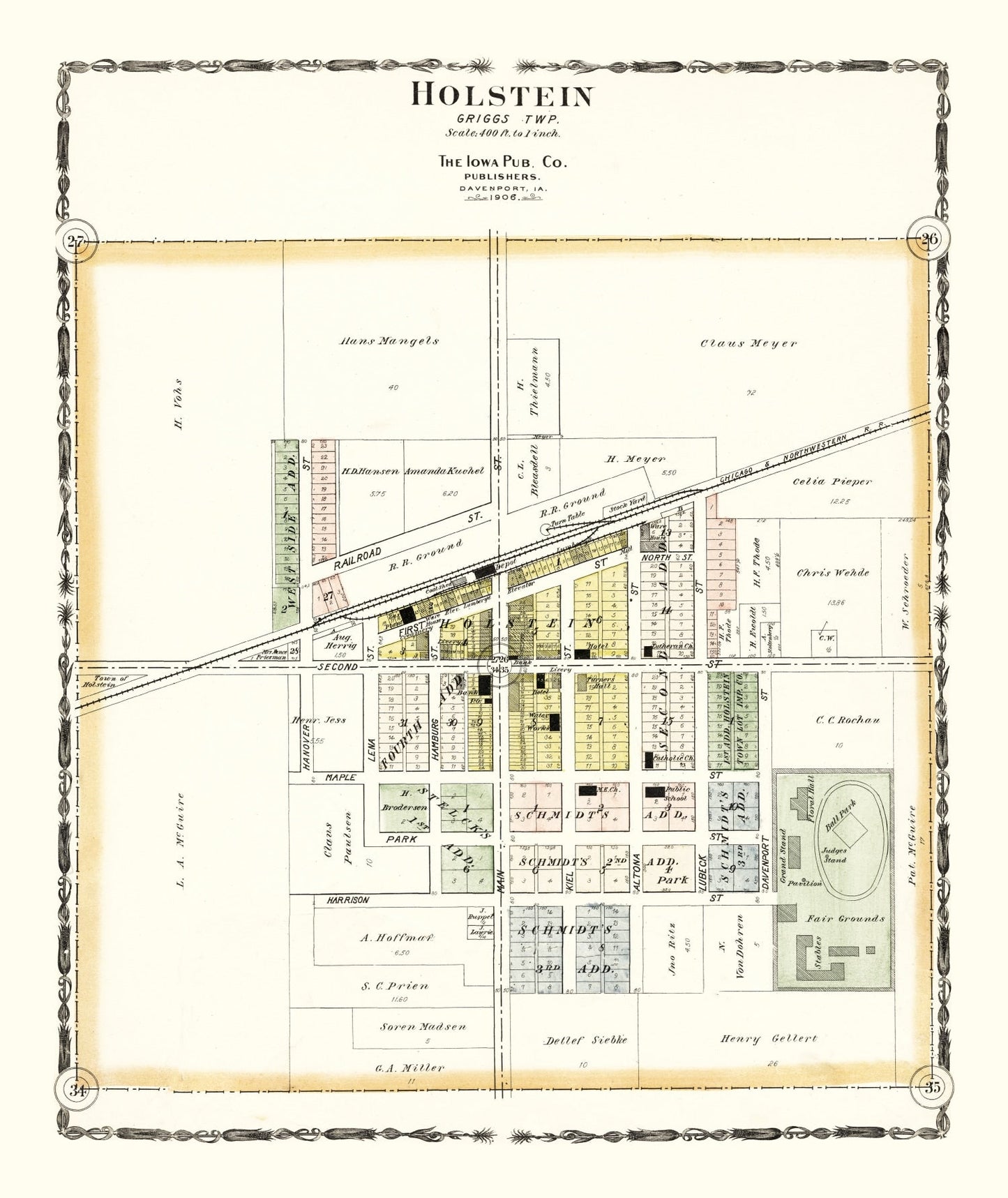 Vintage Map of Holstein, Ida County, Iowa, 1906