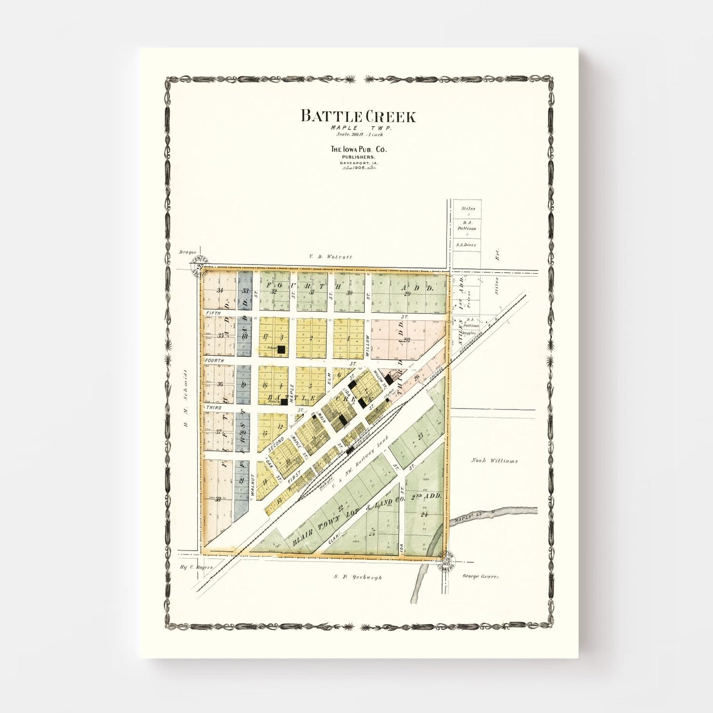 Vintage Map of Battle Creek, Iowa, 1906