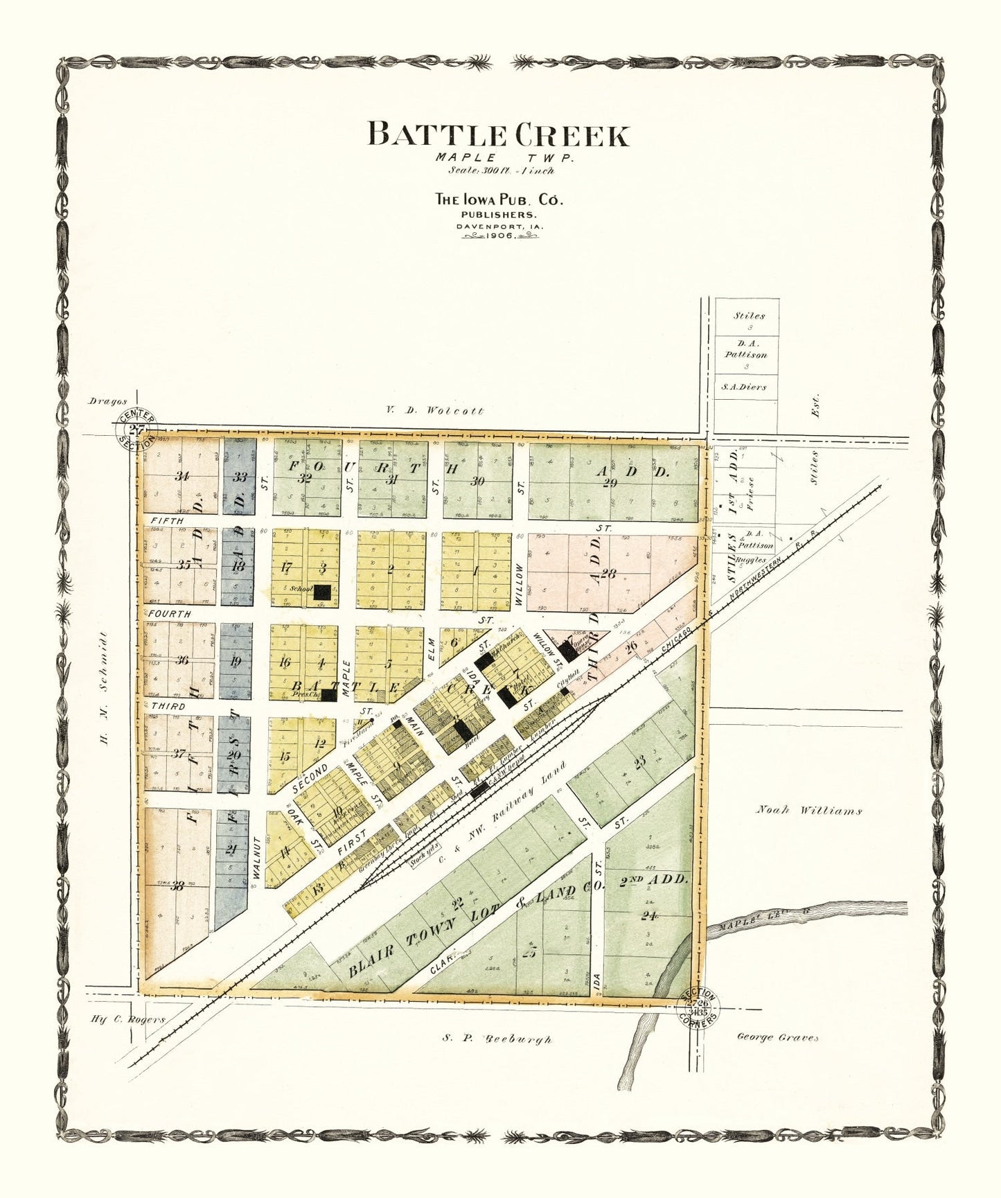 Vintage Map of Battle Creek, Iowa, 1906