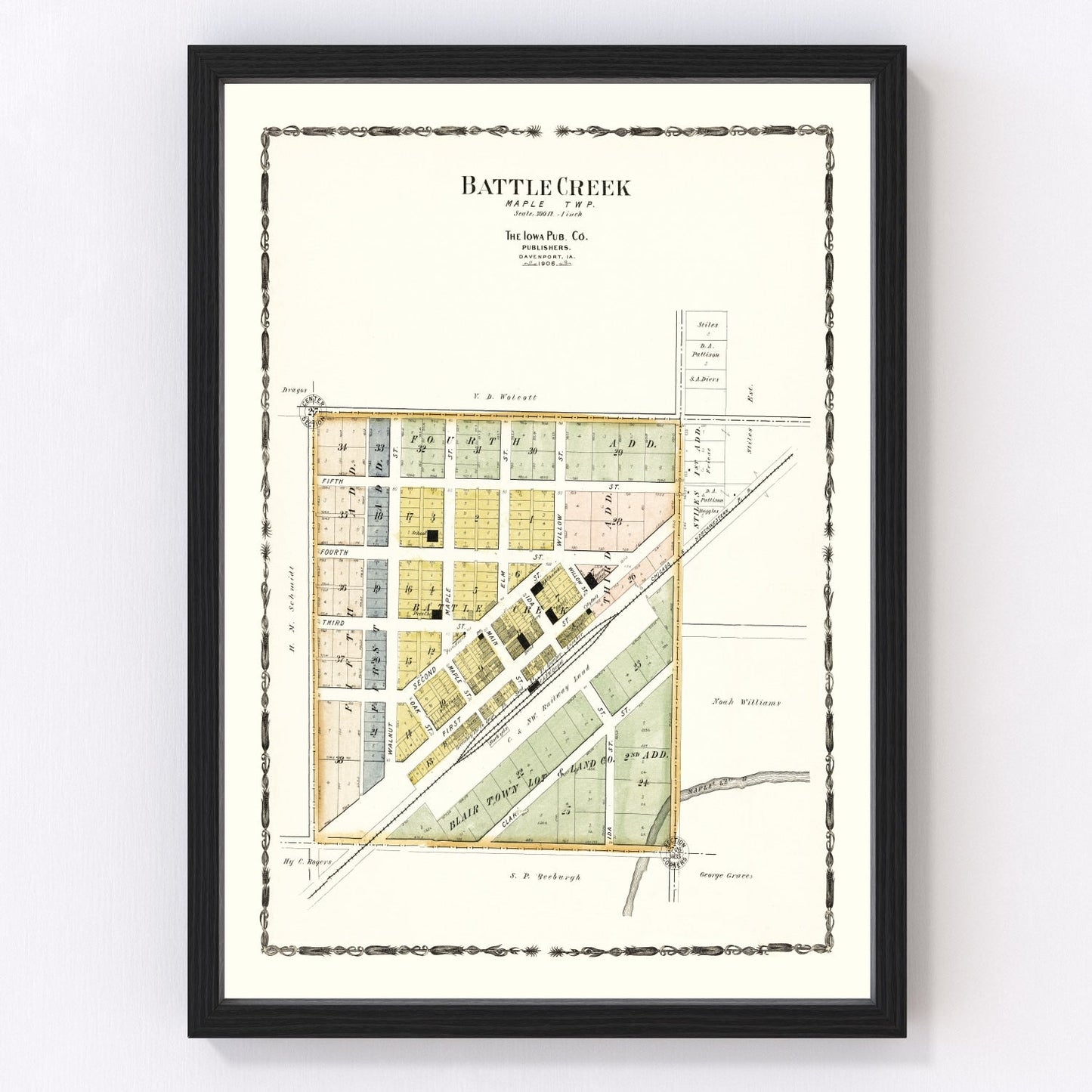 Vintage map of Battle Creek, Iowa, 1906