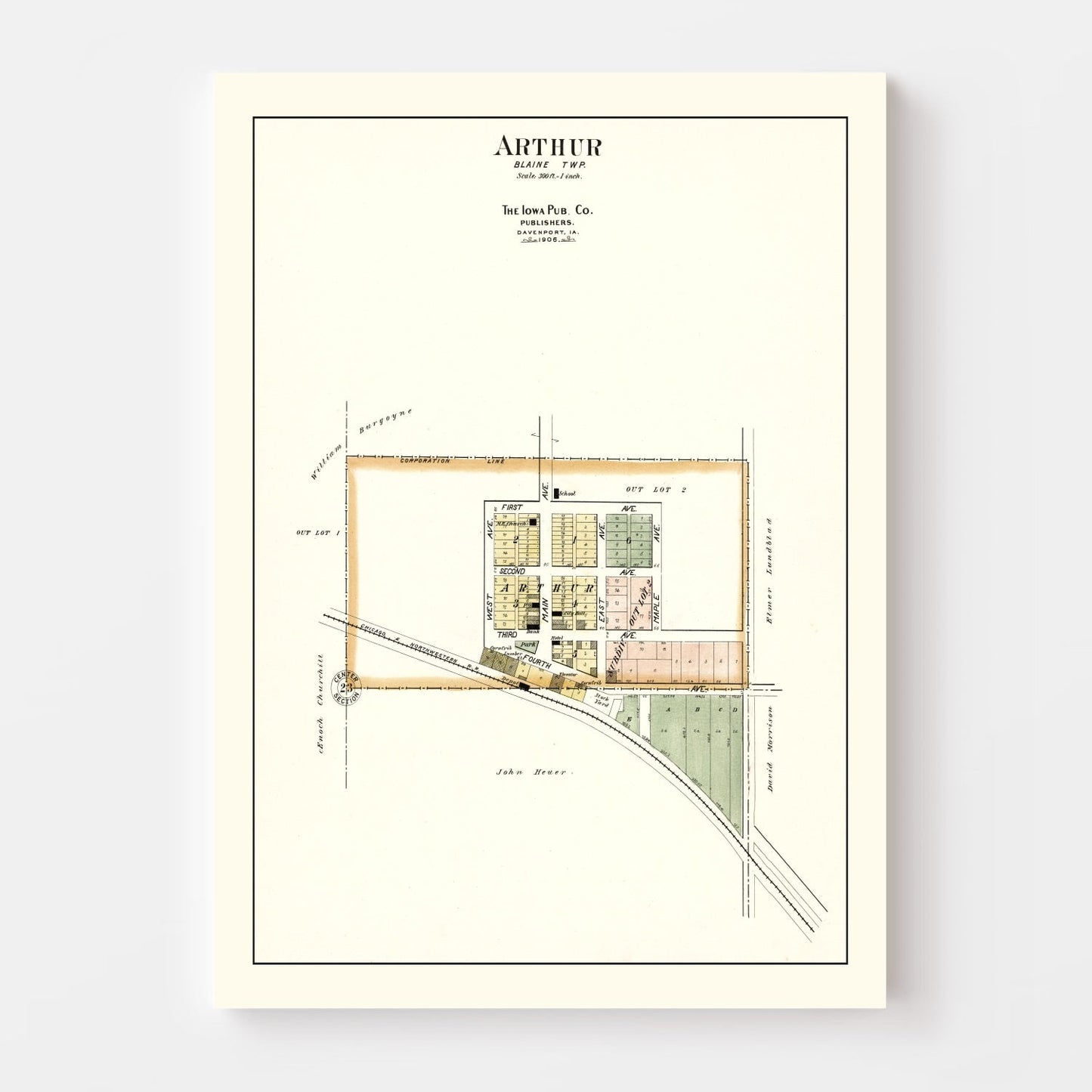 Vintage Map of Arthur, Iowa, 1906