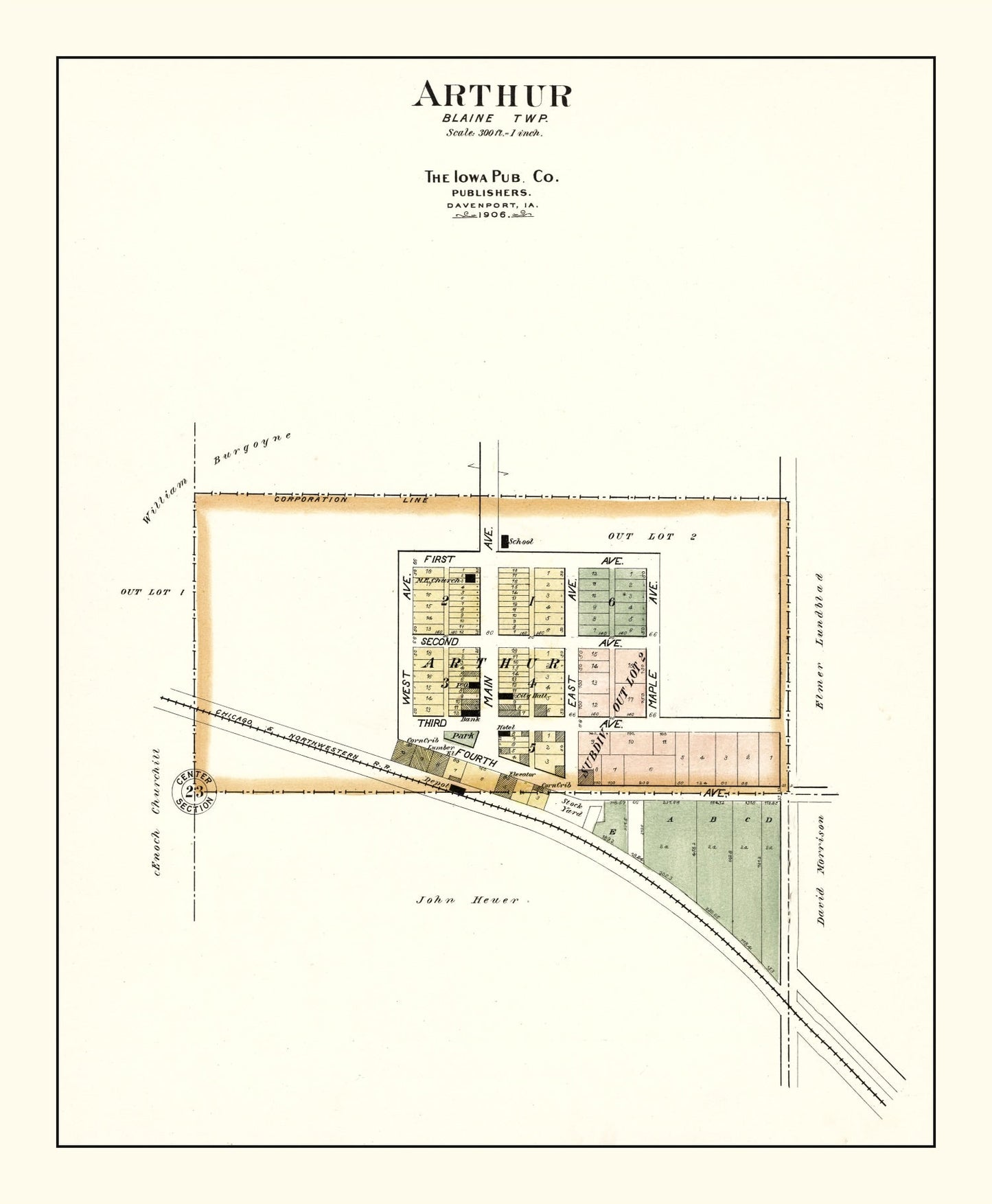 Vintage Map of Arthur, Iowa, 1906