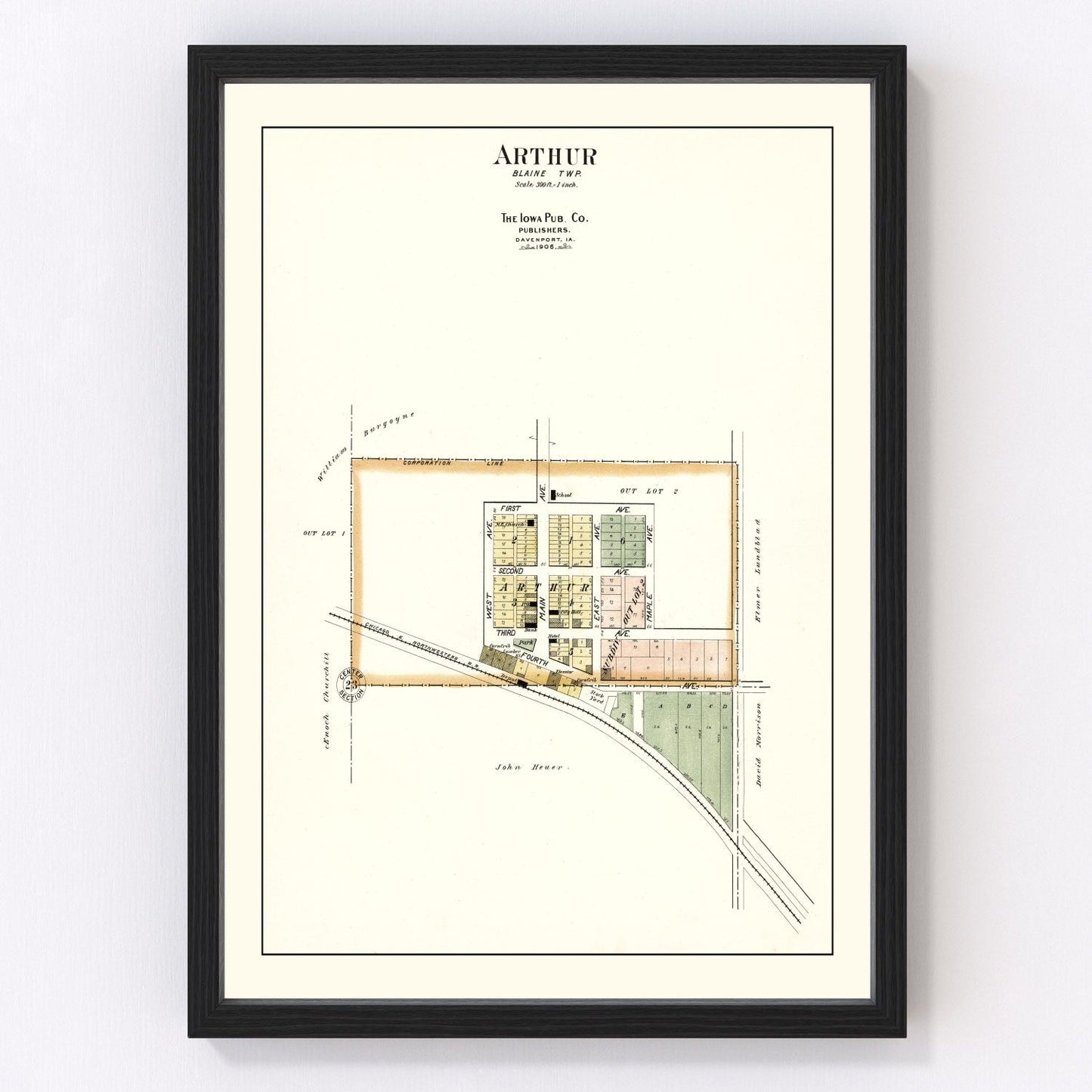 vintage map of Arthur, Iowa, 1906