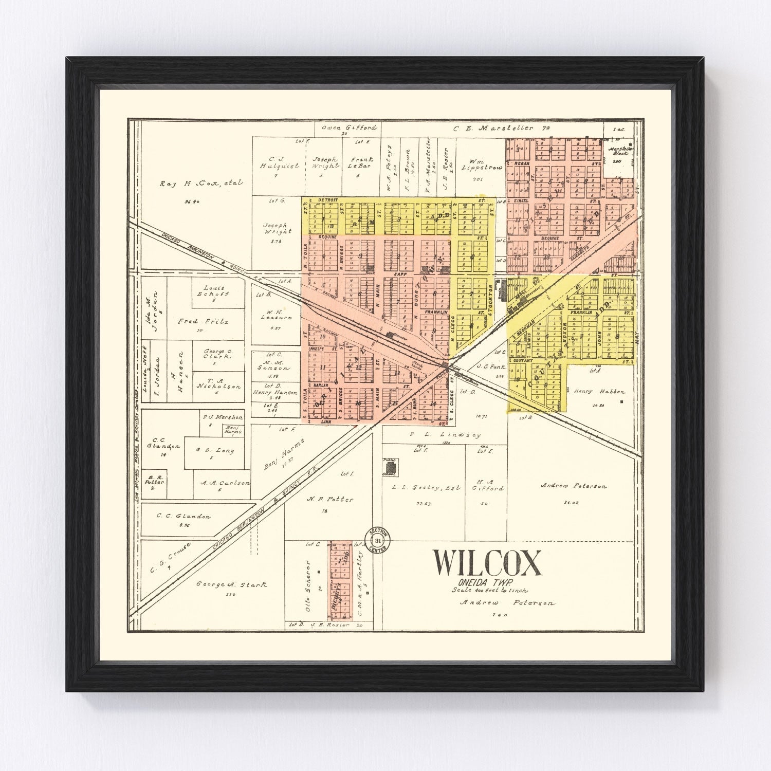 Vintage map of Waushara County, Wisconsin, 1906, central Wisconsin lakes and towns