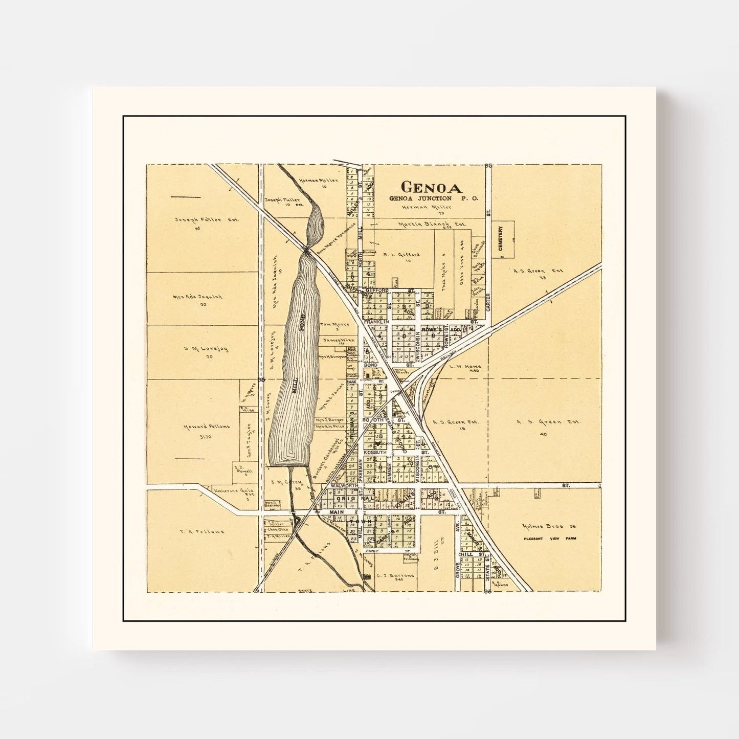 Vintage Map of Genoa, Wisconsin, 1907