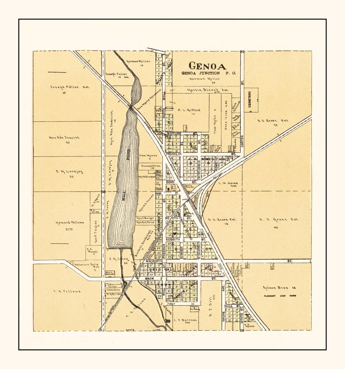 Vintage Map of Genoa, Wisconsin, 1907
