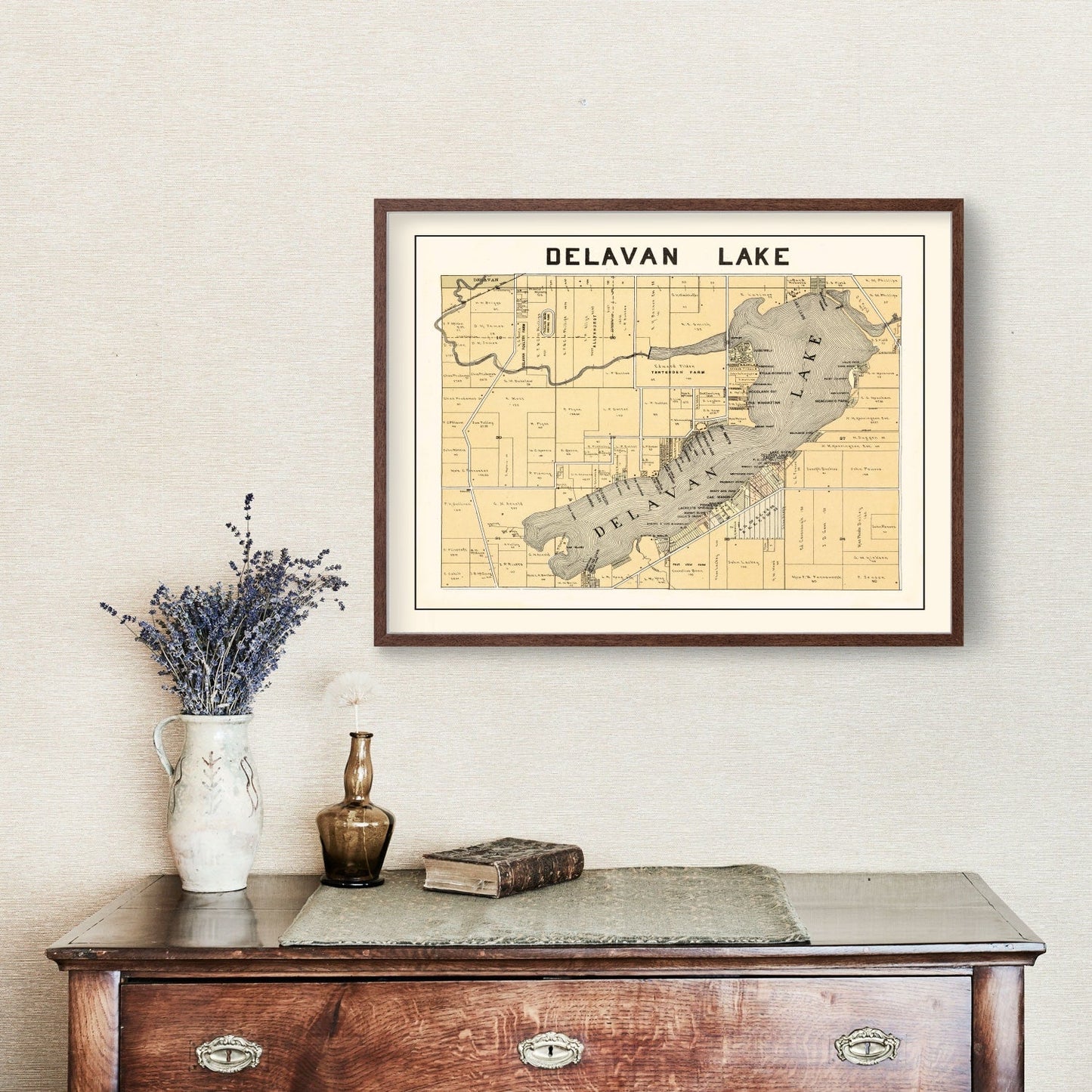 Vintage Map of Delavan Lake, Wisconsin, 1907
