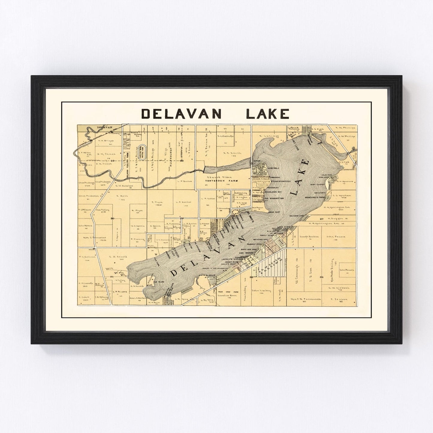 Vintage map of Delavan Lake, Wisconsin, 1907