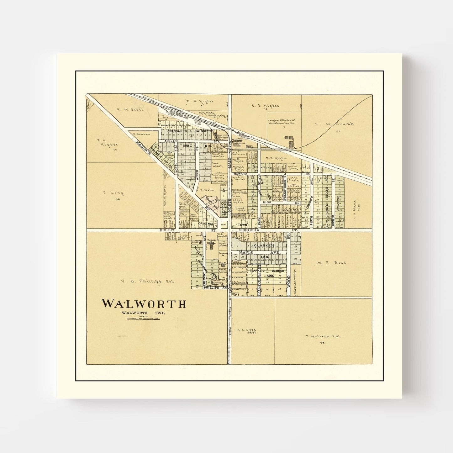 Vintage Map of Walworth, Wisconsin, 1907