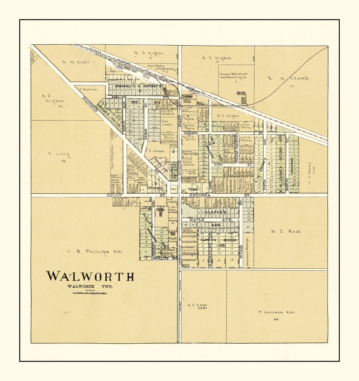 Vintage Map of Walworth, Wisconsin, 1907