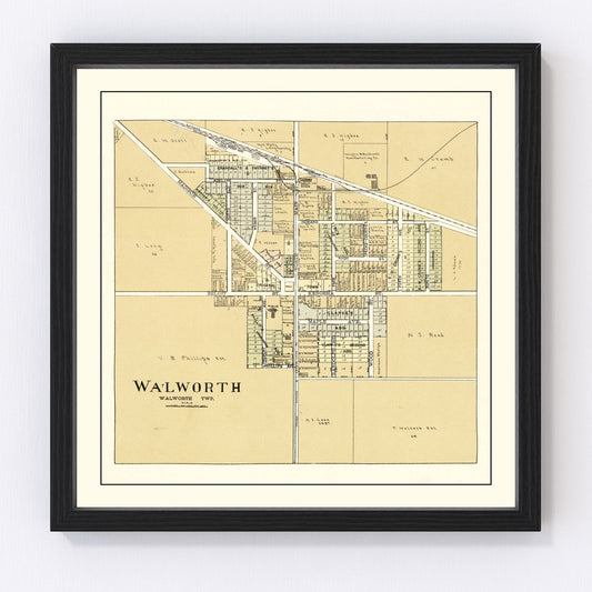 Vintage map of Walworth, Wisconsin, 1907, digitally restored