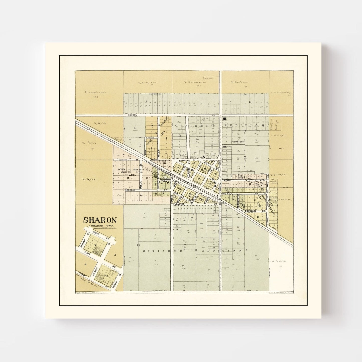 Vintage Map of Sharon, Wisconsin, 1907