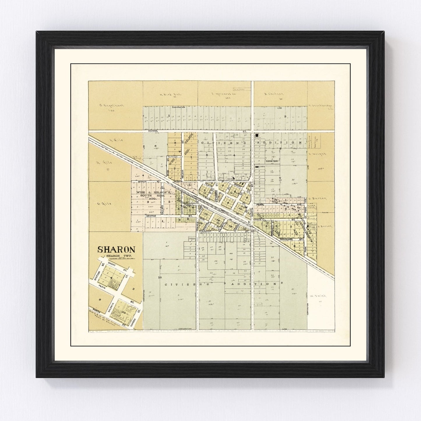 Vintage map of Sharon, Wisconsin, 1907